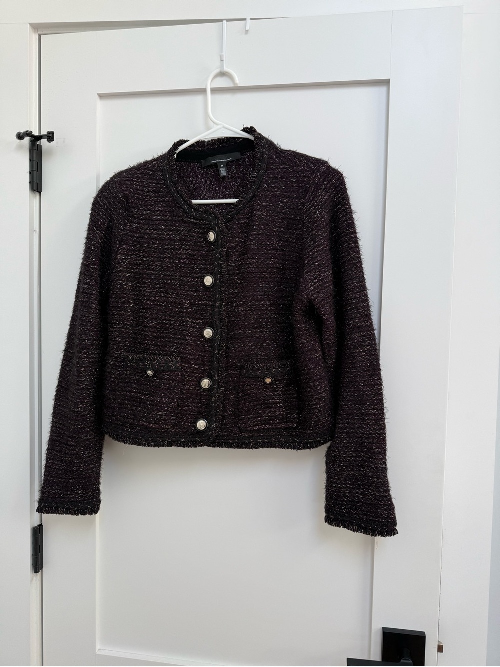 White House Black Market Plum Metallic Tweed Cropped Jacket